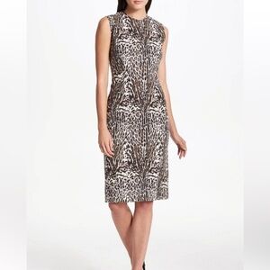 Donna Karan Sleeveless Animal Print Grey Black & White Fitted Dress Size 8